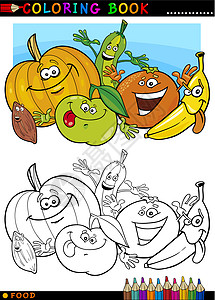 水果和彩色蔬菜快乐填色幼儿园教育彩页团体蜡笔黄瓜友谊香蕉图片