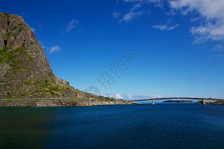 挪威的公路岛屿峡湾全景海岸悬崖风景山脉岩石海洋图片