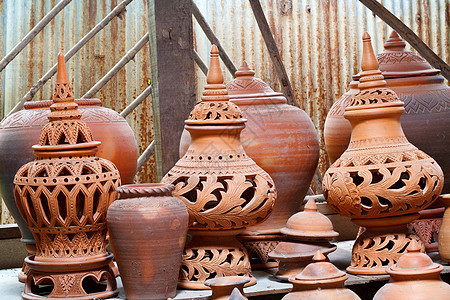 土器手工制造的旧粘土锅艺术盘子橙子生活血管陶器市场投手花瓶制品图片
