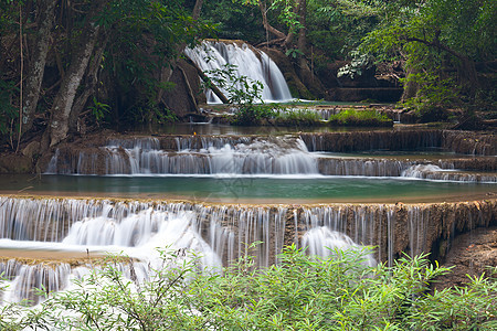 美丽的瀑布溪流水池石头国家环境热带岩石植物叶子森林图片