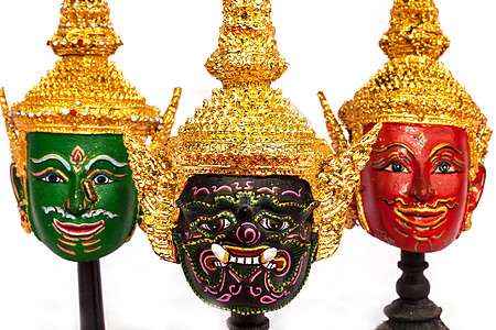 土生土长的泰泰风格巨型面具传统手工业红色艺术剧院宗教金子文化信仰雕刻图片