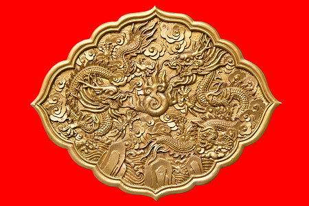 中国金双金龙双胞胎传统信仰精神皇家艺术版税财富金子红色图片