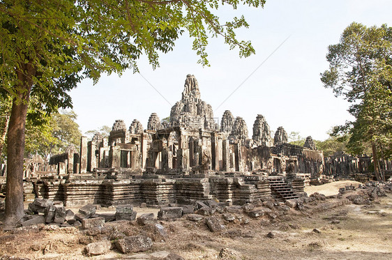 Bayon Siem收获 柬埔寨遗迹遗产建筑学笑脸雕刻高棉语寺庙旅游地标世界图片