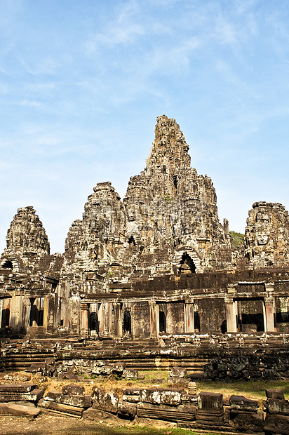 Bayon Siem收获 柬埔寨高棉语遗产纪念碑宗教倒象旅行面孔雕刻石脸旅游图片