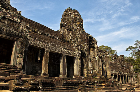 Bayon Siem收获 柬埔寨高棉语遗产纪念碑艺术笑脸地标建筑学雕刻面孔倒象图片