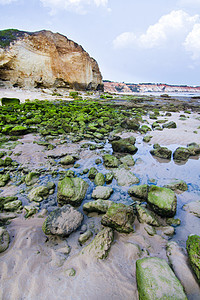 奥尔霍斯达阿瓜 阿尔加夫海洋岩石支撑海岸线海浪旅行海滩苔藓天空悬崖图片