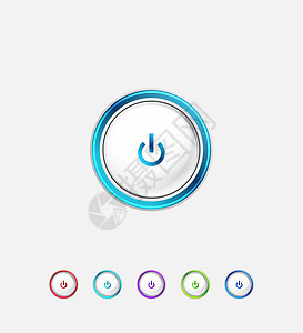 电源按钮按钮金属玻璃蓝色辉光技术互联网商业力量标签控制图片