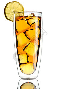 冰茶时间柠檬酒精冰镇苏打白色水果黄色棕色反射图片