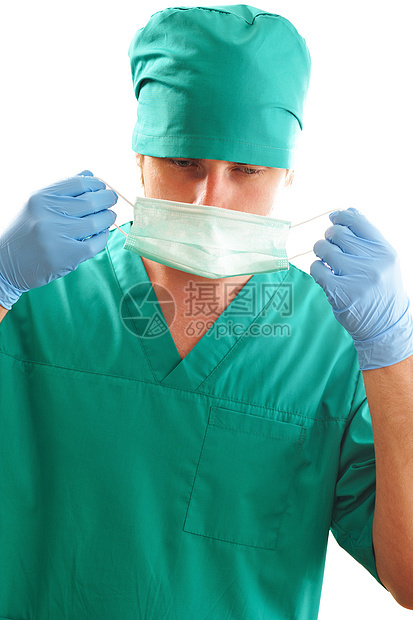戴上外科面具乳胶医生手术测试橡皮科学医疗手套保健男人图片