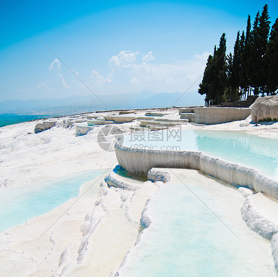 土耳其Pamukkale矿物旅游遗产订金游客石灰石阳台吸引力旅行水池图片