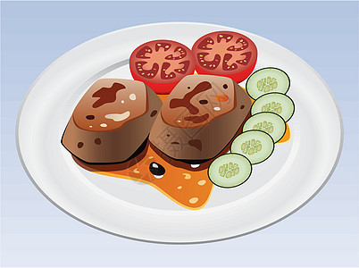 盘子上的病媒肉和蔬菜烹饪美味用餐食物黄瓜饮食牛扒晚餐桌子美食图片