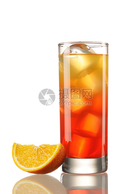 龙舌兰太阳升起鸡尾酒食物苏打糖浆白色酒精玻璃热带橙子果汁反射图片
