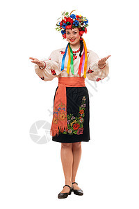 乌克兰民族服装的女人戏服女士文化衬衫花圈国家编织传统刺绣绣花图片