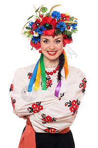 年轻妇女的肖像文化冒充女性衬衫编织戏服国家传统民间刺绣图片