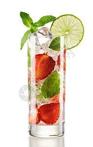 草莓莫吉托鸡尾酒果汁薄荷稻草苏打热带柠檬叶子反射酒精草本植物图片