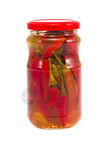 玻璃罐中的泡菜胡椒 在白色上隔绝图片