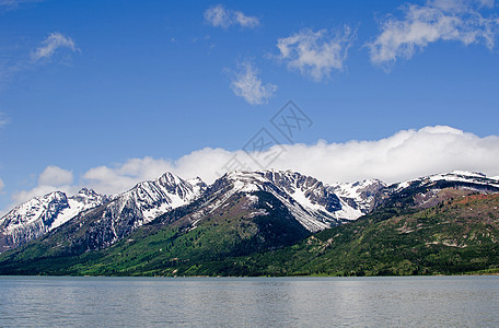 美国怀俄明州大泰顿国家公园岩石顶峰天空高山山峰山脉风景远景反射图片