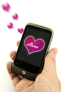 手持手机与情人节情讯图片