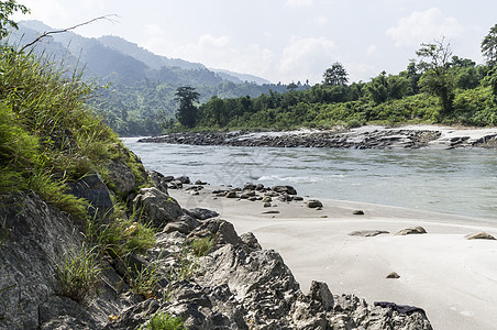 在太阳中 在河中水平森林风景溪流河道农村漏斗背景图片