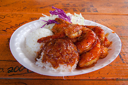 虾块板海鲜食谱橙子午餐菠萝白色热带对虾贝壳沙拉图片