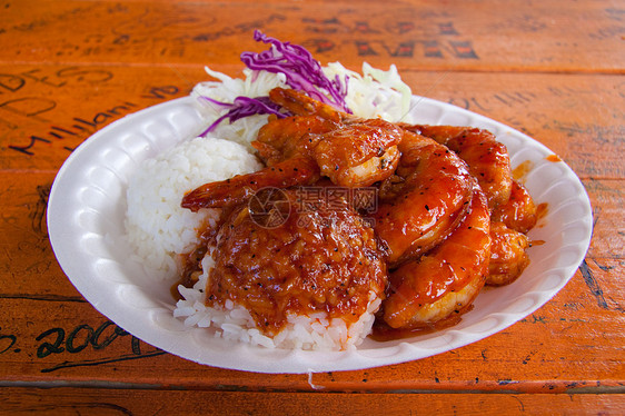 虾块板海鲜食谱橙子午餐菠萝白色热带对虾贝壳沙拉图片