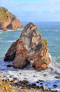 海边的岩石悬崖葡萄牙 卡波达罗卡石头风景海岸线海岸地标蓝色天空全景旅游爬坡图片