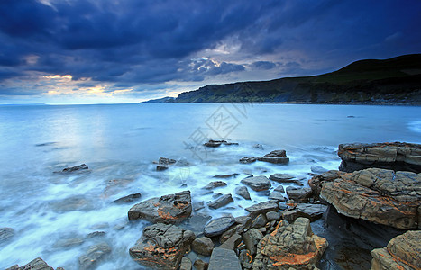 海湾侏罗纪波浪海洋海岸海岸线岩石蓝色旅行日落海滩图片