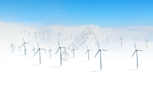 现代白色风力涡轮机天空资源螺旋桨创新环境发电机日落场地农场生态图片