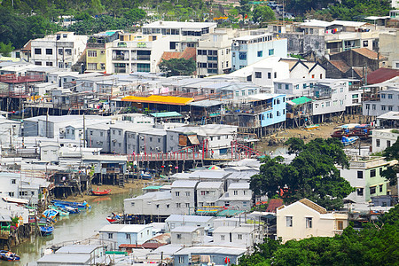 Tai O Stutt村村庄房子窝棚风化高跷木头棚户区旅行住宅钓鱼图片