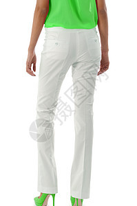 白色脱白裤子的模型牛仔布纺织品优雅男性衣架服装女性零售棉布纤维图片