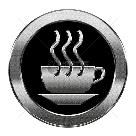 咖啡杯图标银色 以白色背景隔离图片