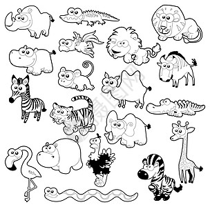 萨凡纳动物家庭黑色怪物蟒蛇鹦鹉卡通片鳄鱼婴儿老虎漫画河马图片
