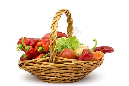 篮子中新鲜蔬菜白色季节沙拉营养农场洋葱饮食食物美食辣椒图片