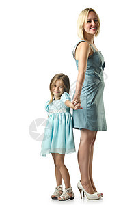 母亲与女儿在白边被孤立微笑童年乐趣拥抱白色女士女孩妈妈快乐女性图片