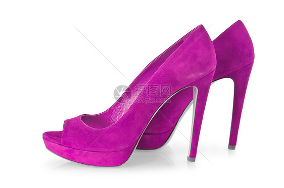 女性脱白妇女鞋脚跟高跟鞋皮革凉鞋女士齿轮紫色短剑白色图片