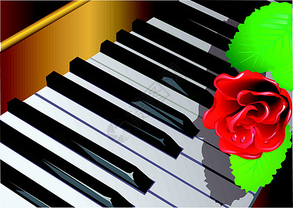 钢琴和玫瑰音乐乐器音乐会象牙白色乌木插图框架艺术图片