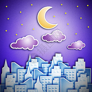 市之夜月亮首都星星建筑物蓝色天空住宅新月图片