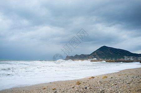 暴风度假胜地海滩海岸线雷雨波浪海岸海洋灾难天气云景戏剧性图片