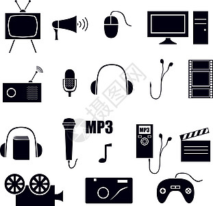 媒体图标有声读物电影展示金属音乐玩家老鼠音乐播放器笔记唱歌图片