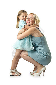 母亲与女儿在白边被孤立童年快乐乐趣妈妈父母女士微笑孩子白色喜悦图片