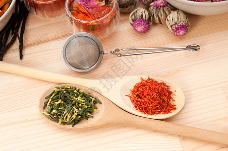 香草天然花卉茶和干花疗法茶点叶子食物草本植物酿造茶壶玻璃花瓣芳香图片