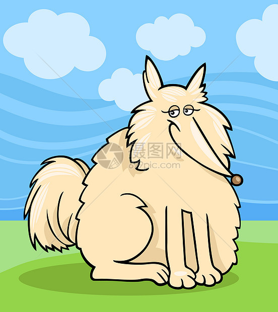 爱斯基摩狗漫画插图白色褐色天空尾巴公园绘画犬类卡通片小狗动物图片