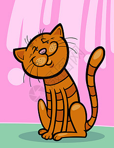 快乐的猫猫卡通插图宠物动物胡须鼠标漫画猫科虎斑条纹绘画地面图片
