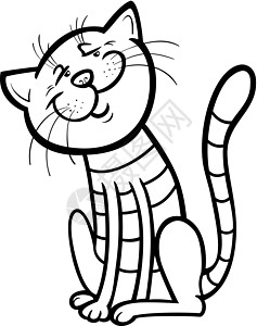 用于彩色书籍的快乐猫卡通小猫黑色胡须条纹染色动物白色插图卡通片猫科图片