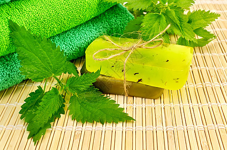 肥皂自制绿色 带织物图片