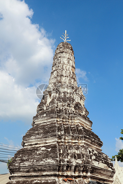 Ayutthaya有蓝天的古老塔塔天空纪念碑古董蓝色历史性冥想废墟宗教雕塑文化图片