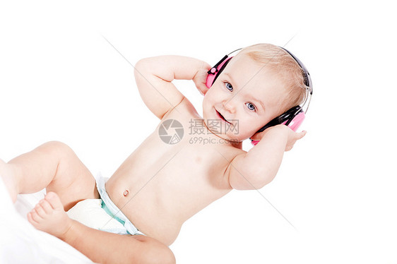 有保护耳机的可爱小婴儿立体声打碟机技术男生新生幸福耳朵听力女儿女孩图片