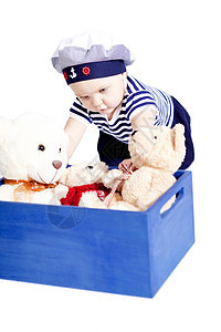 玩水手时装的可爱小宝宝男生生活喜悦孩子戏服婴儿女儿帽子乐趣童年图片