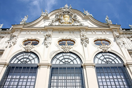 奥地利维也纳Belvederere巴洛克城堡公园假期博物馆蓝色建筑旅游城市旅行艺术雕像图片