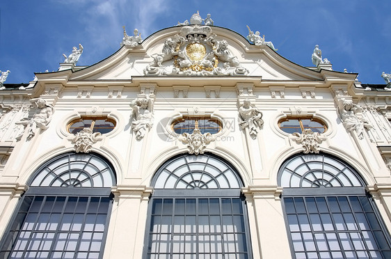 奥地利维也纳Belvederere巴洛克城堡公园假期博物馆蓝色建筑旅游城市旅行艺术雕像图片